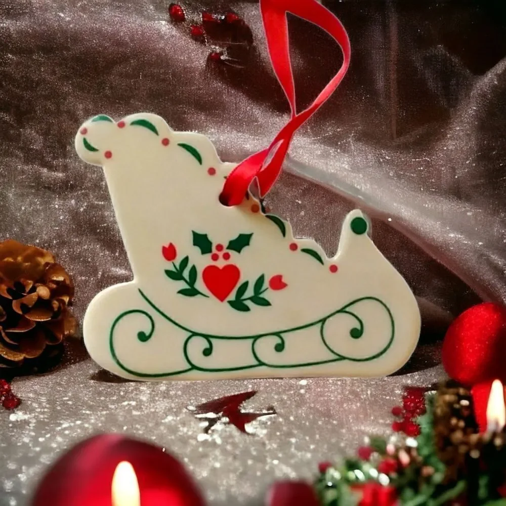 ‎Russ Berrie Sled Ornament Porcelain Christmas Holiday Farmhouse Country Retro